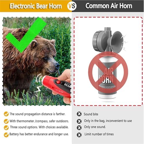 120dB Electronic Air Horn with Compass & Thermometer- Bear Horn to Scare Bears - Self Defense for Hiking