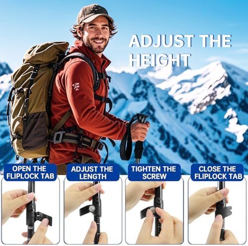 Collapsible Trekking Poles 2 Pack - Adjustable Aluminum Hiking Poles, Lightweight Nordic Walking Sticks for Women, Men, Seniors, Kids, Backpacking