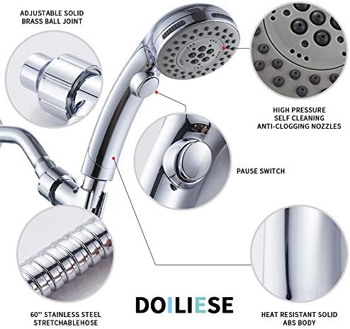 High Pressure 6 Setting Shower Head Hand-Held with ON/OFF Switch and Spa Spray Mode - Hand Held Shower Head with Handheld Spray - Shower Head with Hose - Chrome