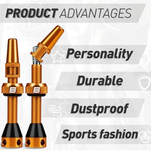 BWSHLF Tubeless Presta Valve Stem 40/44/55/60/65/80/100 mm, Super Light Alloy Presta Valve Stem Kit with Valve Core Remover Tool and Valve Stem Caps - Multiple Color and Size Options(Pair)