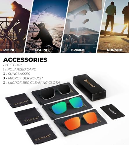 KALIYADI Polarized Sunglasses for Men, Lightweight Sun Glasses with UV Protection for Driving Fishing Golf