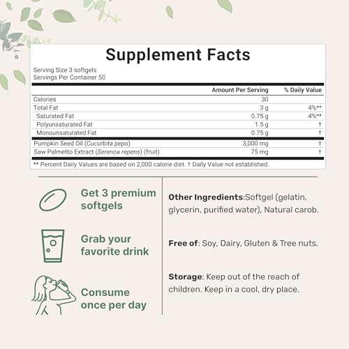 Micro Ingredients Pumpkin Seed Oil with Saw Palmetto, 300 Softgels (2 Pack) | Cold Pressed, Pure Virgin Oil, Essential Fatty Acids, & Phytosterols | Natural Herbal Supplement | Non-GMO