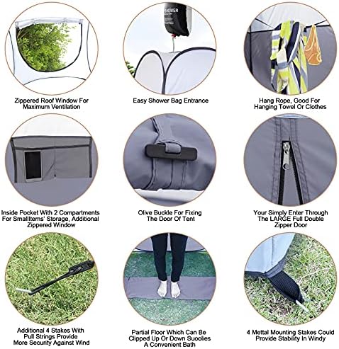 Leader Accessories Pop Up Shower Tent Dressing Changing Room Privacy Portable Camping Shelters 4' x 4' x 78" H Extra-Large Space