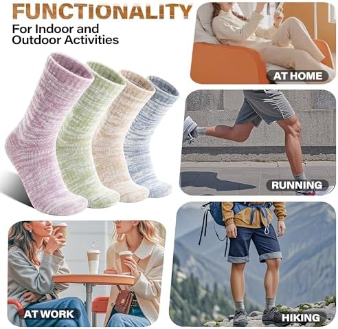 Anlisim Merino Wool Warm Boot Hiking Socks Thermal Extra Thick Winter Cozy Crew Comfy Cushioning Work Women Men Socks 4 Pairs