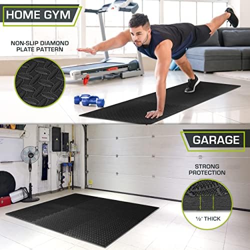 ProsourceFit Puzzle Exercise Mat ½ in, EVA Interlocking Foam Floor Tiles for Home Gym, Mat for Home Workout Equipment, Floor Padding for Kids, Black, 24 in x 24 in x ½ in, 48 Sq Ft - 12 Tiles