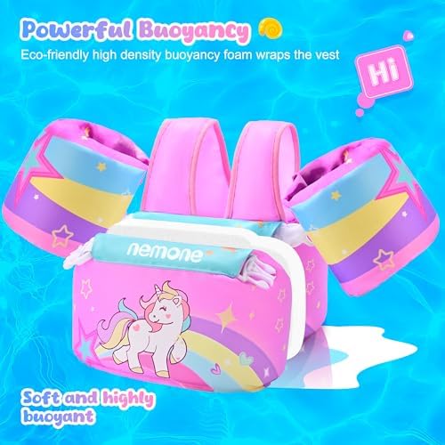 NEMONE Toddler Swim Vest for 22-70 lbs Kids Floaties Swim Jacket with Arm Water Wings for Girls Boys 2 3 4 5 6 7 Years Old Sea Beach Pool
