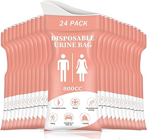 DIBBATU Disposable Urine Bag, 12/24 PCS Pee Bags for Travel for Women/Men, 800ML Emergency Portable Urinal Bag and Vomit Bags, Unisex Urinal Bag for Camping, Traffic Jams, Pregnant, Patient, Kids