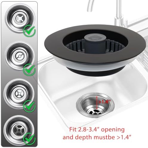 3 in 1 Kitchen Sink Stopper, Pop Up Kitchen Sink Drain Strainer, with an Extra Basket Strainer, Kitchen Sink Drain Stopper for US Standard 3-1/2 Inch, Brass Material Electroplate Black