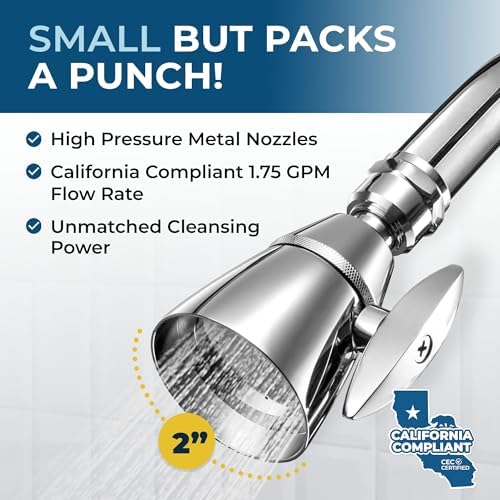 HammerHead Showers® ALL METAL 2 Inch High Pressure Shower Heads - CHROME – California Compliant 1.75 GPM Low Flow Rate - High Flow Shower Head with ADJUSTABLE SPRAY PATTERN - Fixed Shower Head