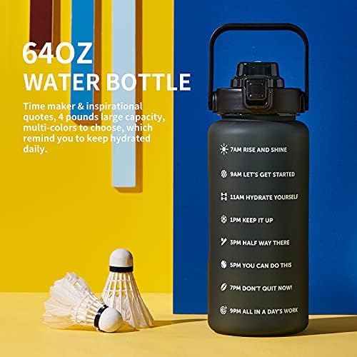 64oz,100oz,128oz Large Motivational Water Bottle with Time Marker, Leakproof & BPA Free Half Gallon Big Water Bottle with Straw Handle Tritan Frosted Water Jug for Gym,Fitness,Outdoor Sports