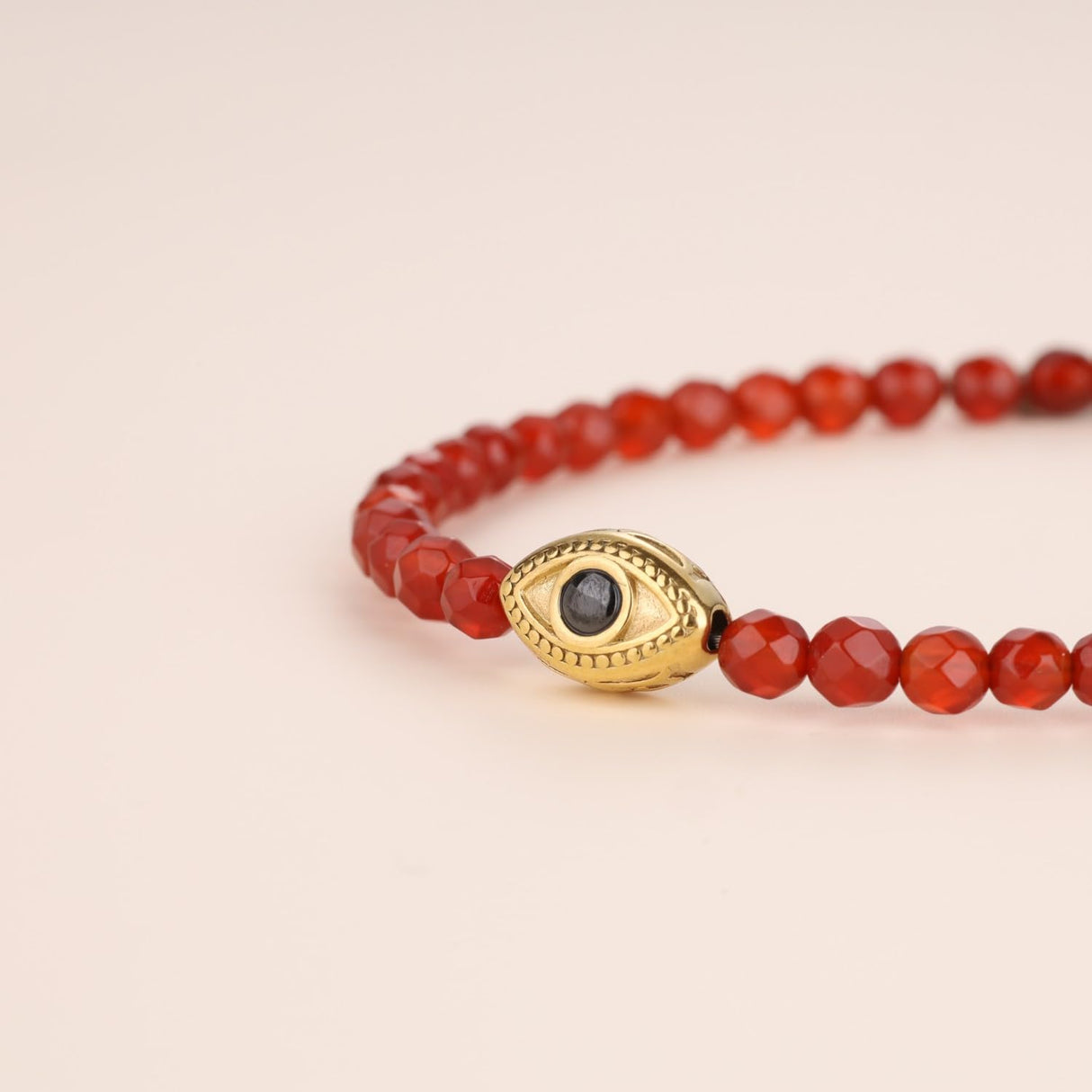 COAI Red Carnelian Bracelet for Women, Crystal Beads Dainty Evil Eye Bracelet for Women 4mm