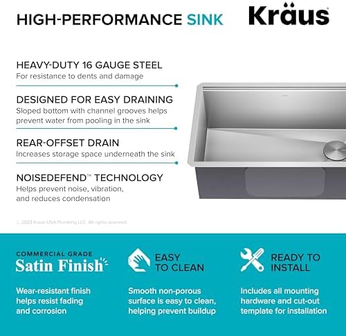 KRAUS Kore Workstation 30-inch Undermount 16 Gauge Stainless Steel Kitchen Sink, Single Bowl Kitchen Sink with Accessories, KWU110-30