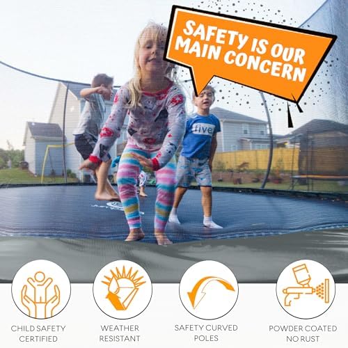 JUMPZYLLA Trampoline Outdoor 8FT 10FT 12FT 14FT 15FT 16FT with Enclosure and Ladder, ASTM Approved Recreational Trampoline for Kids and Adults, Anti-Rust Coated Frame