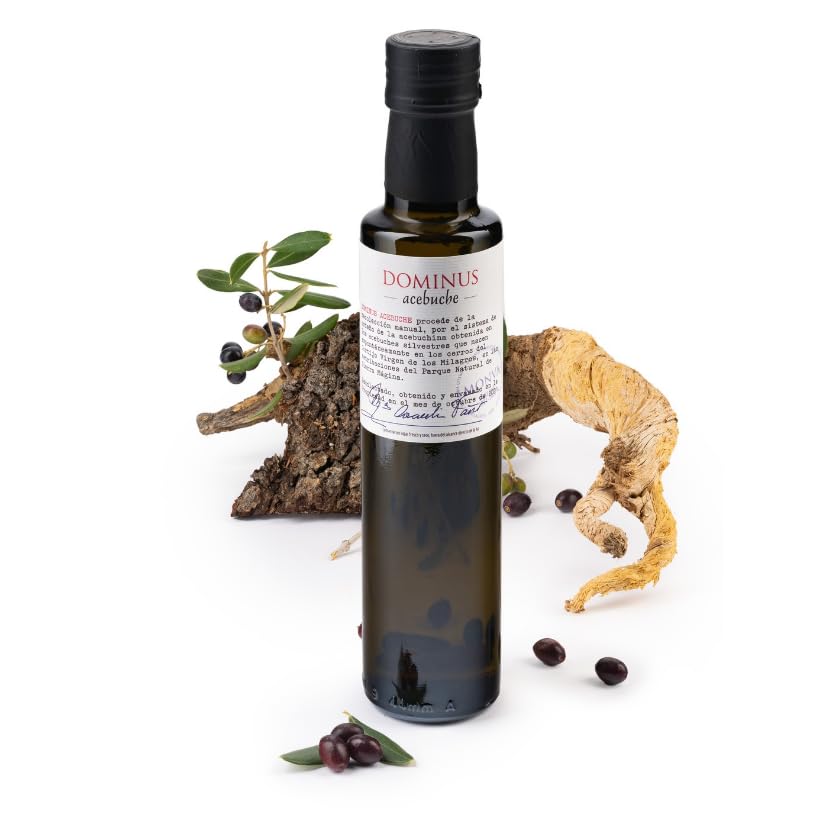 Alta Gama Best Drinking Extra Virgin Olive Oil Dominus Acebuche, Polyphenol Rich Spanish Extra Virgin Olive Oil, Imported from Spain, Organic, Wild Olives, Acebuchina Variety, Cold Pressed, High in Polyphenol, 1,350 PPM, 250 ml