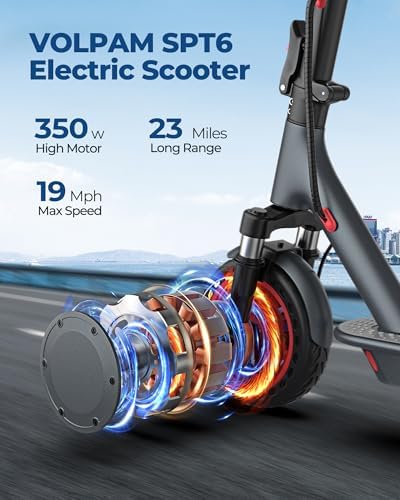 VOLPAM Electric Scooter, 350W/500W, 8.5"/10" Tires, 12/21/28 Miles Range, 16/19/22Mph, Folding E-Scooter with Dual Braking