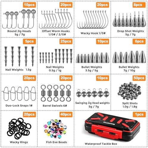 PLUSINNO 264/397pcs Fishing Accessories Kit, Organized Fishing Tackle Box with Tackle Included, Fishing Hooks, Fishing Weights Sinkers, Swivels, Beads, Fishing Gear Set Equipment for Bass Trout