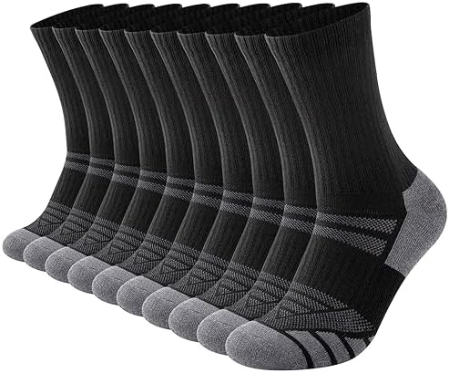 COOPLUS Mens Performance Crew Socks, Heavy Cushion Athletic Durable Work Socks for Men (5 Pairs)