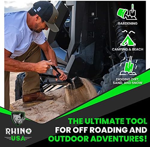 RHINO USA Folding Survival Shovel w/Pick - Heavy Duty Carbon Steel Military Style Entrenching Tool for Off Road, Camping, Gardening, Beach, Digging Dirt, Sand, Mud & Snow.