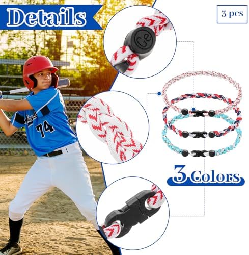 Junkin Baseball Necklaces Three Braided Rope Titanium Necklace for Team Gifts Boys Men Player Softball Fans Sports