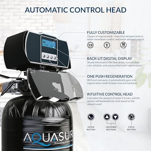 Aquasure Harmony Series 32,000 Grains Whole House Water Softener with High Performance Automatic Digital Metered Control Head | Reduces Hardness & Minerals | Improve Water Quality | For 1-2 bathrooms