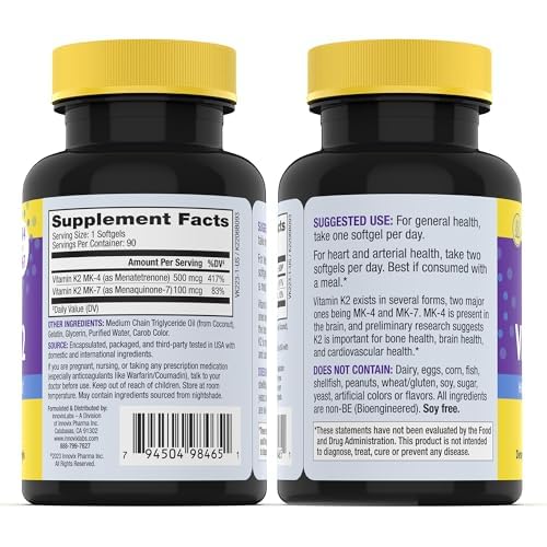 InnovixLabs Full Spectrum Vitamin K2 MK7 + MK4, 600 mcg (90 Softgels)