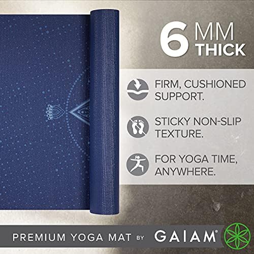Gaiam Yoga Mat - Premium 6mm Print Extra Thick Non Slip Exercise & Fitness Mat for All Types of Yoga, Pilates & Floor Workouts (68"L x 24"W x 6mm Thick)