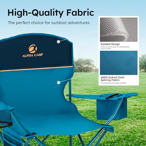 ALPHA CAMP Camping Chair 2 Pack Portable Chair with 3-Can Cooler Folding Chair with Side Pocket and Cup Holder, Collapsible for Camping, Tailgates, Beach, Fishing and Sports,2PC