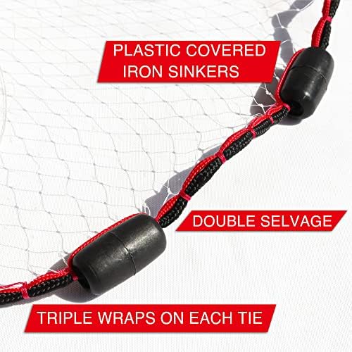 Cast Net | 3ft-12ft Radius, 3/8 or 1/4 inch Mesh for Freshwater and Saltwater Bait Fish| Professional Grade and Upgraded Material | Throw Style