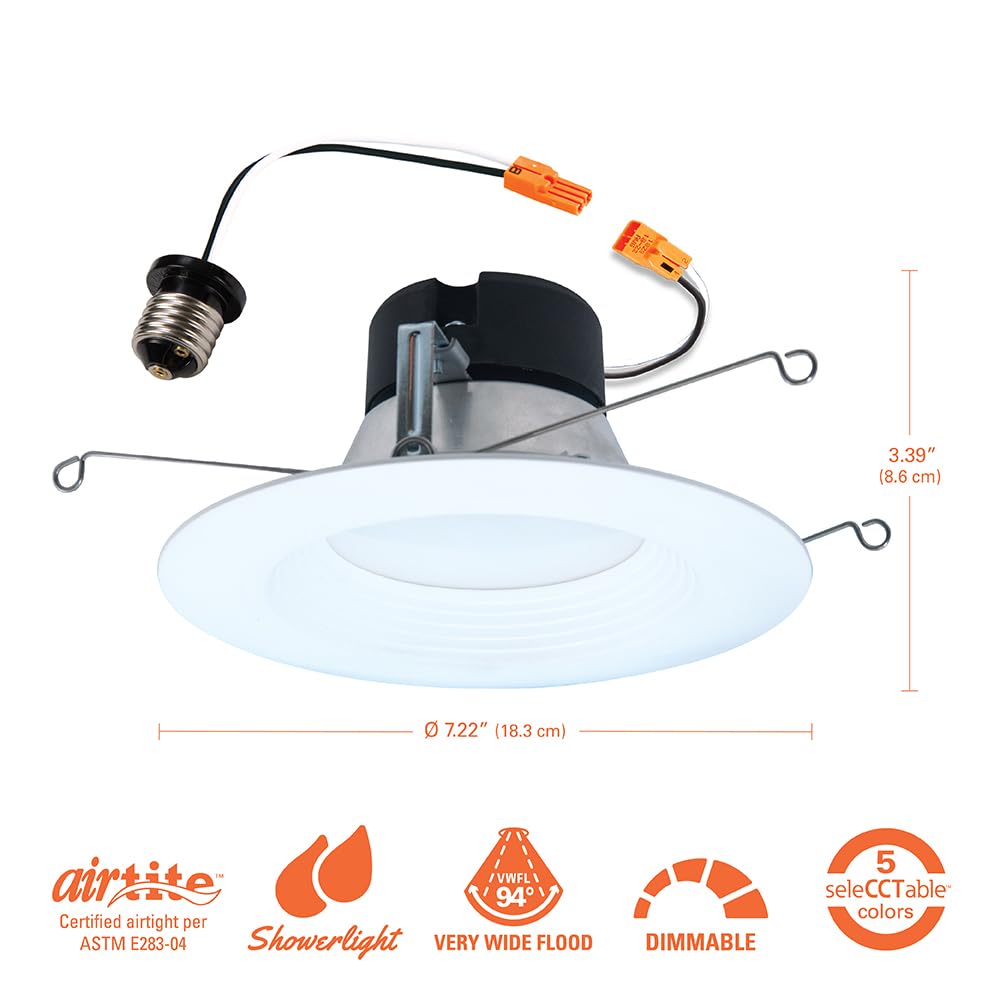 HALO 5 inch / 6 inch LED Recessed Light Trim with 5 Color Temperatures, Dimmable Baffle Can Lights for Ceiling, 6-Pack. 750 Lumens LT56079FS1EWHR6PK