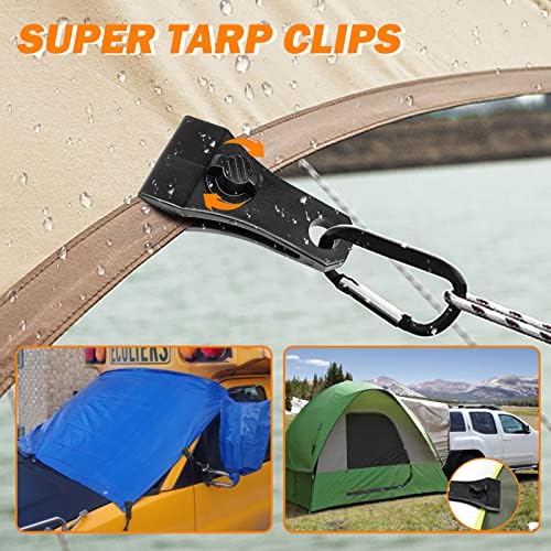 Upgrade Large Tarp Clips Heavy Duty Lock Grip - Total 24 PCs Tarp Clamps Thumb Screw Tent Fasteners with Carabiner for Camping Awnings Caravan Canopies Car Truck Swimming Pool Boat Cover Clips