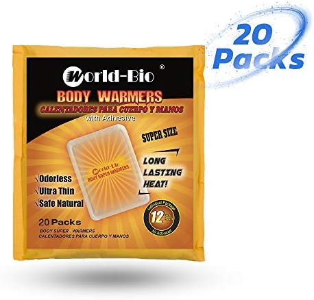 WORLD-BIO Body Warmers for Cold Weather, Heat Warmer Patch Disposable with Adhesive Backing Gives Hours Warm - 10/12/20/32/40 Packs, Hand Warmers Long Lasting Safe Natural Odorless