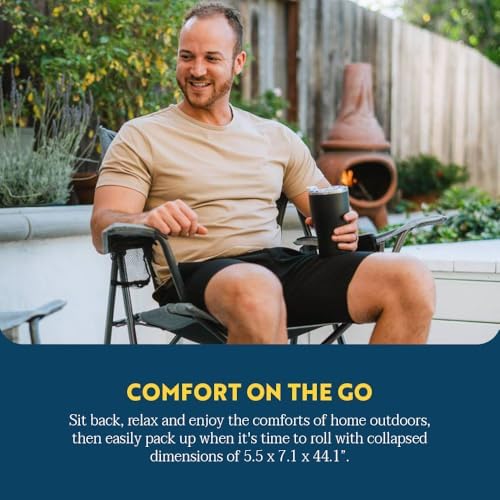 GCI OUTDOOR Comfort Pro Camping Chair | Collapsible Folding Chair with Durable Armrests, Drink Holder & Portable Carry Bag — Heathered Royal