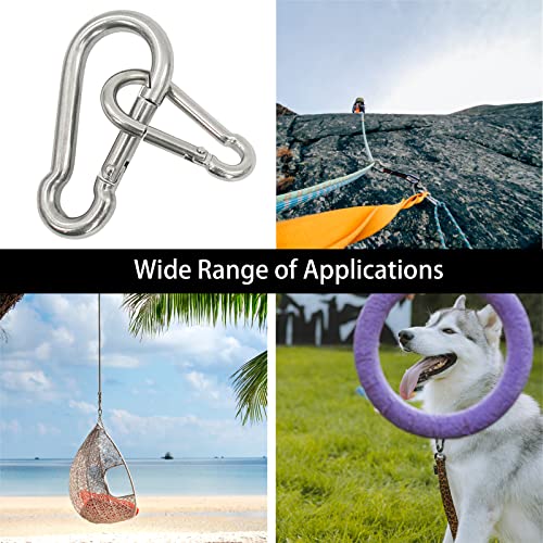 Carabiner 3 Inch Spring Snap Hook, 16pcs M8 5/16 Inch Spring Snap Hook Quick Link for Camping Hiking, 500LBS Holding Capacity Heavy Duty Steel Carabiner Clip Buckle for Hammock Swing Fitness
