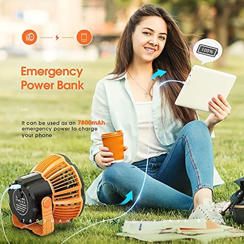 Camping Fan with LED Lantern, Rechargeable Battery Powered Fan, Portable Tent Fan with Remote Control, 25H Working Time, Battery Operated Fan, 180°Head Rotation, Outdoor travel Fan, Ceiling Fan