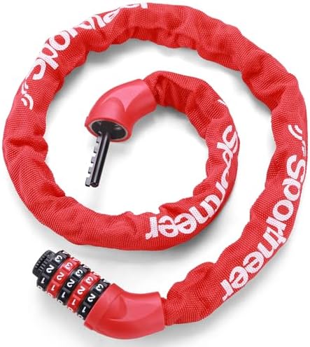 Sportneer Bike Lock: 5 Digit Combination High Security Anti Theft Bike Chain Lock - 3.2/3.6/4ft Heavy Duty Keyless Bicycle Lock for Bike, Motorcycle, Scooter, Door & Gate - 4/6mm Thick, Easy to Use
