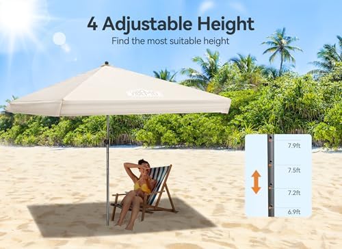 Beach Cabana, 6.2' x 6' Portable Canopy with Side Wall, 4 Adjustable Height, UPF 50+ UV Protection, Easy to Set Up Cool Cabana Tent, Waterproof Beach Shelter for Outdoor Patio
