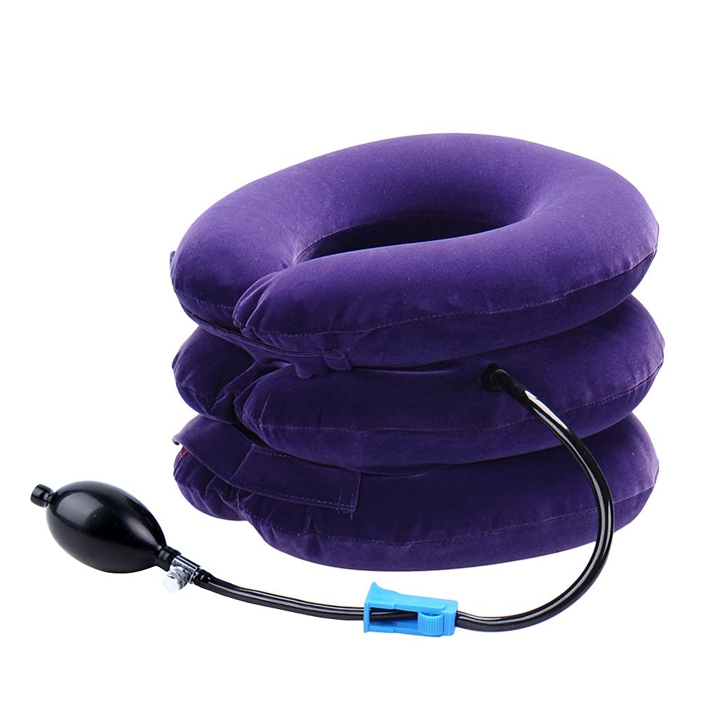 Cervical Neck Traction Device Inflatable Neck Stretcher, Easy to Use for Chronic Neck and Shoulder Pain Relief Traction Spine Alignment, Neck Cervical Brace,Purple