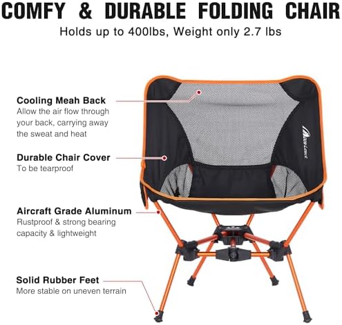 MOON LENCE Portable Camping Chair Backpacking Chair - The 4th Generation Ultralight Folding Chair - Compact, Lightweight Foldable Chairs for Hiking Mountaineering, Beach