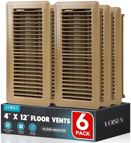 VOISEN Floor Register 4x12, 6 Pack Floor Vent Covers, Steel Adjustable Air Supply Grille Register Vent Cover Grill for Sidewall and Floor, Vent Covers for Home Floor,Brown
