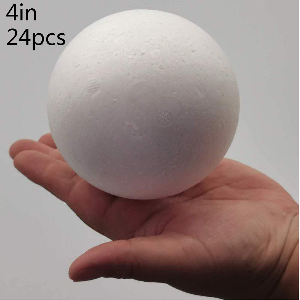 FFchuanhe 4 Inch 24 Pcs Craft Foam Ball. White Polystyrene Smooth Round Ball, for Arts and Crafts Supplies, School Project, Weddings, Easter, Halloween, Christmas, Home DIY Crafts and Party.