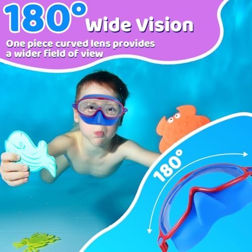 Vvinca Swim Goggles with Nose Cover, 2 Pack Wide View Diving Mask Anti-Fog UV No Leak Toddlers Swimming Goggles for Kids 3-15