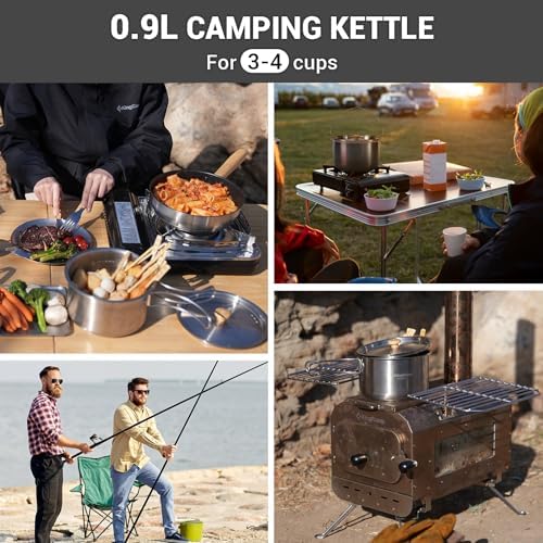 KingCamp Camping Cookware Set 304 Stainless Steel Campfire Cooking Pots Pan and Kettle with Travel Tote Bag for Camping Outdoor Kitchen Cooking Picnic for 4-6