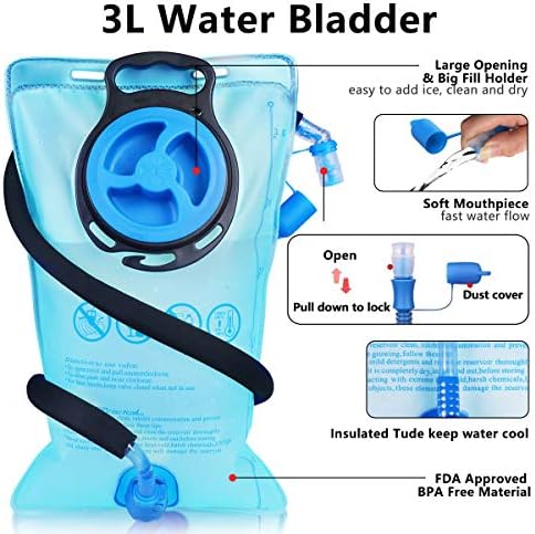 Insulated Hydration Pack Backpack with 3L BPA Free Leak-Proof Water Bladder, Keep Liquids Cool for Up to 5 Hours, Daypack for Hiking, Running, Cycling, Hunting, Climbing