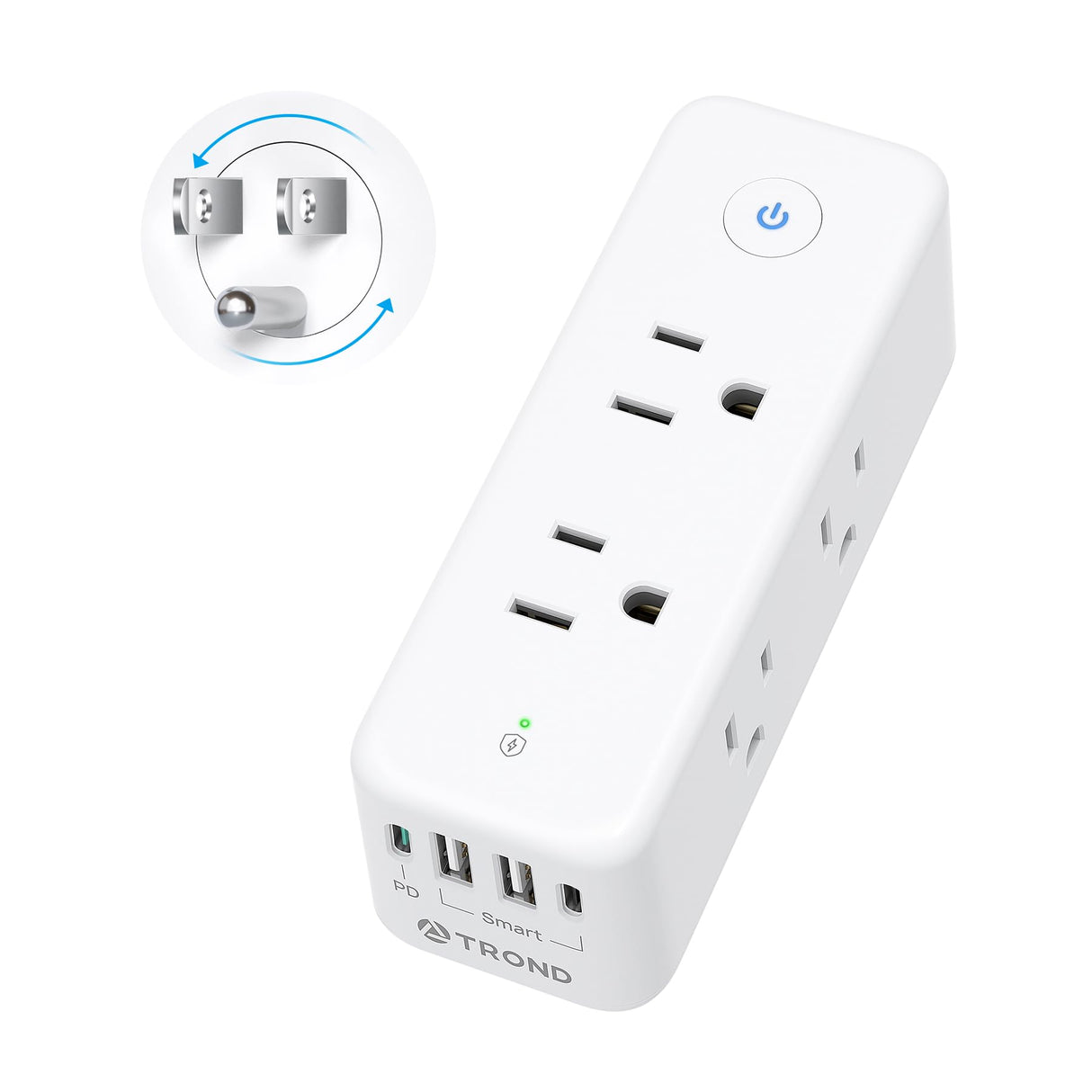 TROND Outlet Extender with 360° Rotating Plug, 6 AC Outlet Splitter with On/Off Switch, Multi Plug Adapter with PD 20W USB C, 2 USB-A & 2 USB-C, 3 Way Wall Extension Outlet for Home Office Travel
