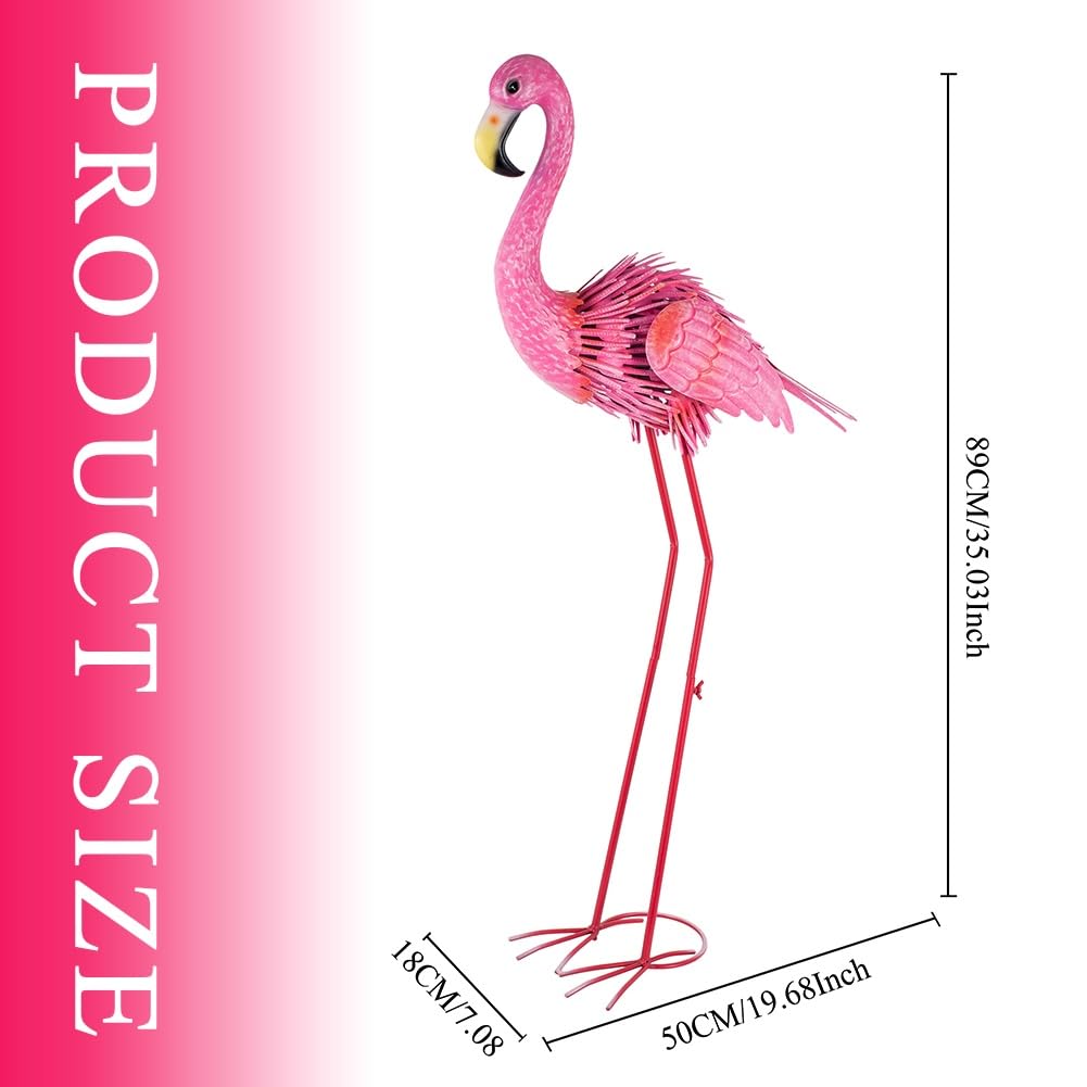 ViteenLight 35" Flamingo Garden Statues & Sculptures, Metal Birds Yard Art Outdoor Statue, Large Pink Flamingo Lawn Ornaments for Home, Patio, Backyard Decor