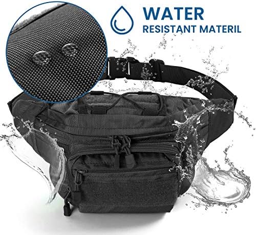 Tactical Fanny Pack Military Waist Bag Pack with USA Flag Patch Utility Hip Pack with Adjustable Strap for Outdoors Fishing Cycling Camping Hiking Dog Walking (Black 2)