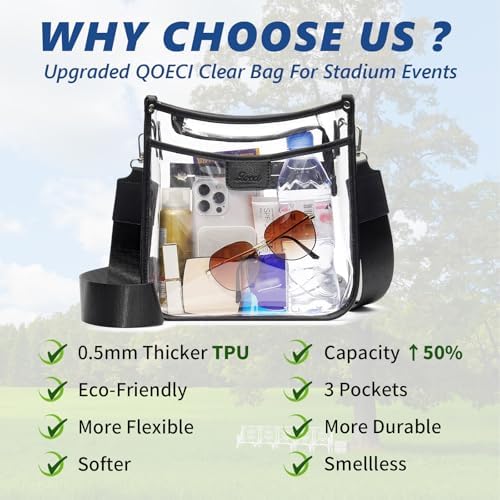3 Pockets Large Clear Bag for Stadium Events with 2 Long Straps Purse for Women Crossbody Bag Concert Stadium Approved
