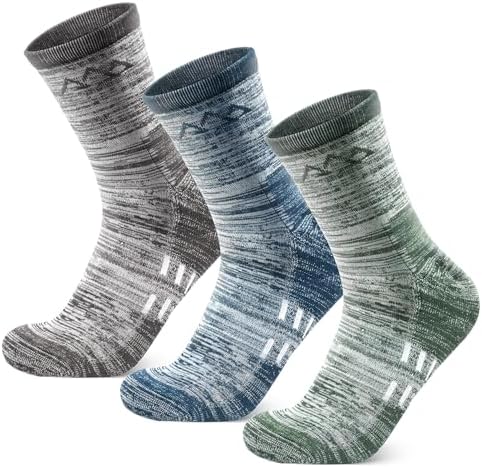 innotree 3 Pack Men's Merino Wool Hiking Socks, Micro Crew Cushioned Hiking Walking Thermal Moisture Wicking Trekking Socks