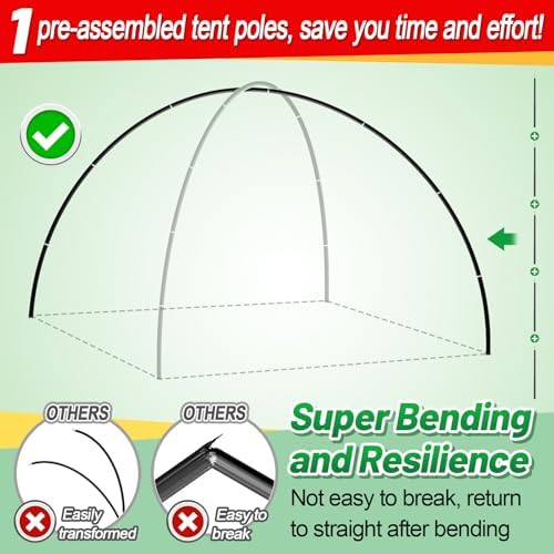 Aluminum Tent Poles Replacement - Pre-Assembled Tent Poles, Fits Both Female and Male Ends - Lightweight Tent Pole Repair Kit for Hiking Camping Backpacking Tent, 20FT