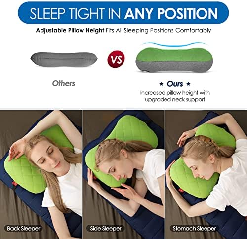 Hikenture Camping Pillow with Removable Cover - Ultralight Inflatable Pillow for Neck Lumbar Support - Upgrade Backpacking Pillow - Washable Travel Air Pillows for Camping, Hiking, Backpacking
